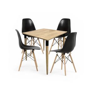 Juego de Comedor basic Madera con 4 Sillas Eames negras