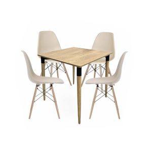 Juego de Comedor basic Madera con 4 Sillas Eames beige