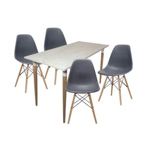 Juego de Comedor Premium Haby con 4 Sillas Eames grises