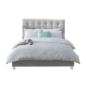 Base Cama Con Espaldar Queen Luxury Gris Perla