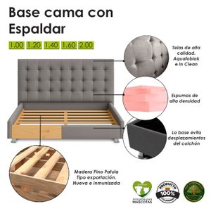 Base Cama Con Espaldar Queen Luxury Beige