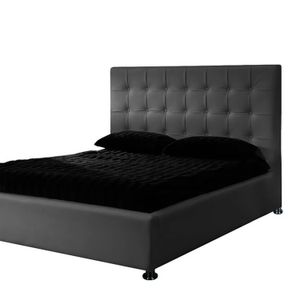 Base Cama Con Espaldar Sencillo Ilusion Gris Plomo