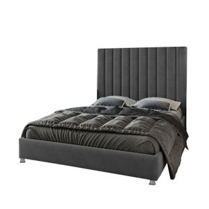 Base Cama Con Espaldar King Natura Gris Plomo