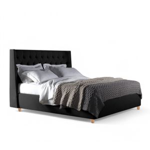 Base Cama Con Espaldar Sencillo Marfil Negro