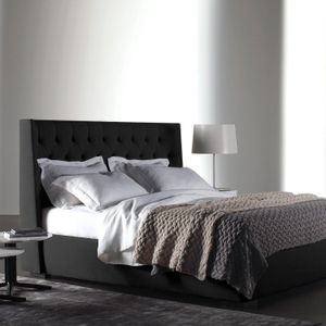 Base Cama Con Espaldar Sencillo Marfil Negro