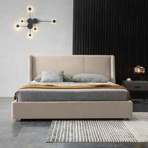 Base Cama Con Espaldar Queen Mousai Beige
