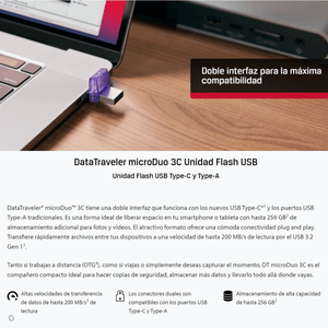 Memoria USB 3.2 + USB-C OTG De 128GB Kingston DT Microduo 3C