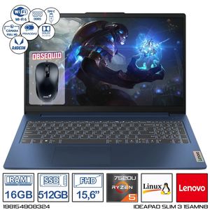 Computador Portatil Lenovo AMD Ryzen 5-7520U Ram 16GB - 512GB 15,6 Pulgadas - Azul