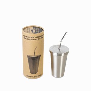 Vaso con pitillo en acero inox 500ml