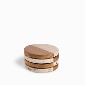 Portavasos travertino y acacia set x4