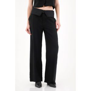 Pantalón Wide Leg con doblez en pretina negro para mujer