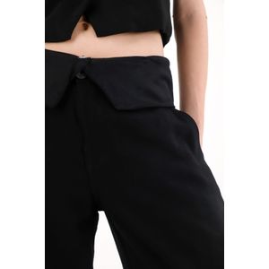Pantalón Wide Leg con doblez en pretina negro para mujer