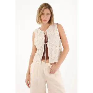 Chaleco con diseño bordado de peces para mujer