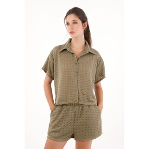 Camisa tejida manga corta verde para mujer