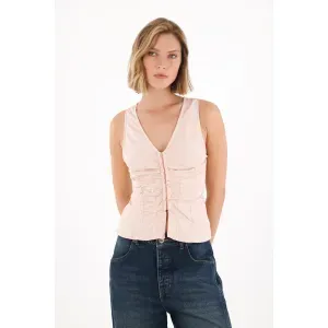 Camisa manga sisa en popelina rosada para mujer