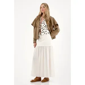 Falda larga en mix de telas crudo para mujer