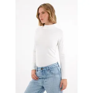 Camiseta manga larga cuello tortuga crudo para mujer