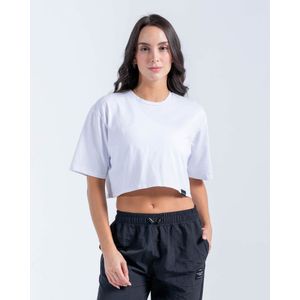 Camiseta Crop Oversize,  Color Blanco Para Mujer