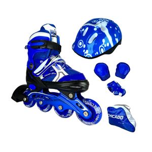 Patines En Linea Semiprofesionales Kit Chicago Ajustables Con Protecciones Azul