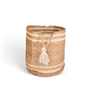Canasto yute líneas blancas 40cm