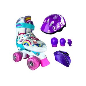 Patines 4 Ruedas Artísticos Kit Sport Ajustables Con Protecciones Celeste