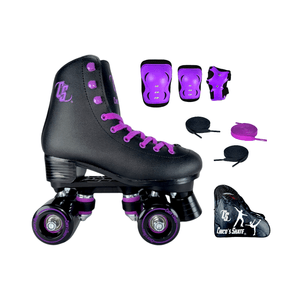 Combo Patines 4 Ruedas Artisticos Semiprofesionales Chicos Skate En Polimero Morado