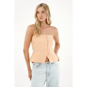 Camisa strapless en 100% lino para mujer