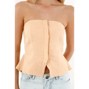Camisa strapless en 100% lino para mujer