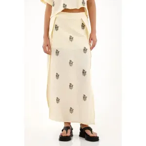 Falda larga con prints decorativos crudo para mujer