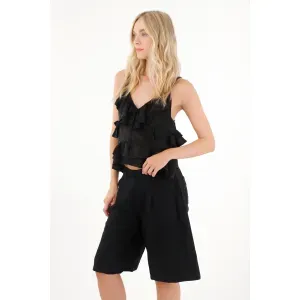 Bermuda con diseño de prenses negra para mujer