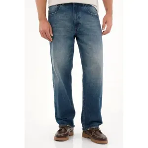 Jean Loose tiro medio azul para hombre