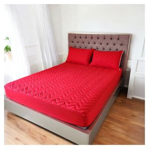 Protector de Colchón Acolchado  + 2 Fundas de Almohada – Color Rojo