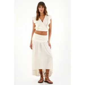 Camisa crop manga sisa crudo para mujer