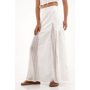 Falda larga con detalles en tela tejida crudo para mujer