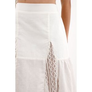 Falda larga con detalles en tela tejida crudo para mujer