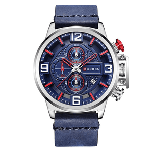 Reloj Curren 8278 Cronógrafo En Cuero Para Hombre Azul