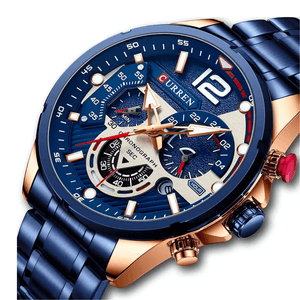 Reloj Curren 8395 Cronógrafo  En Acero Para Hombre Azul