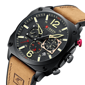 Reloj Curren 8398 Cronógrafo En Cuero Para Hombre Marron