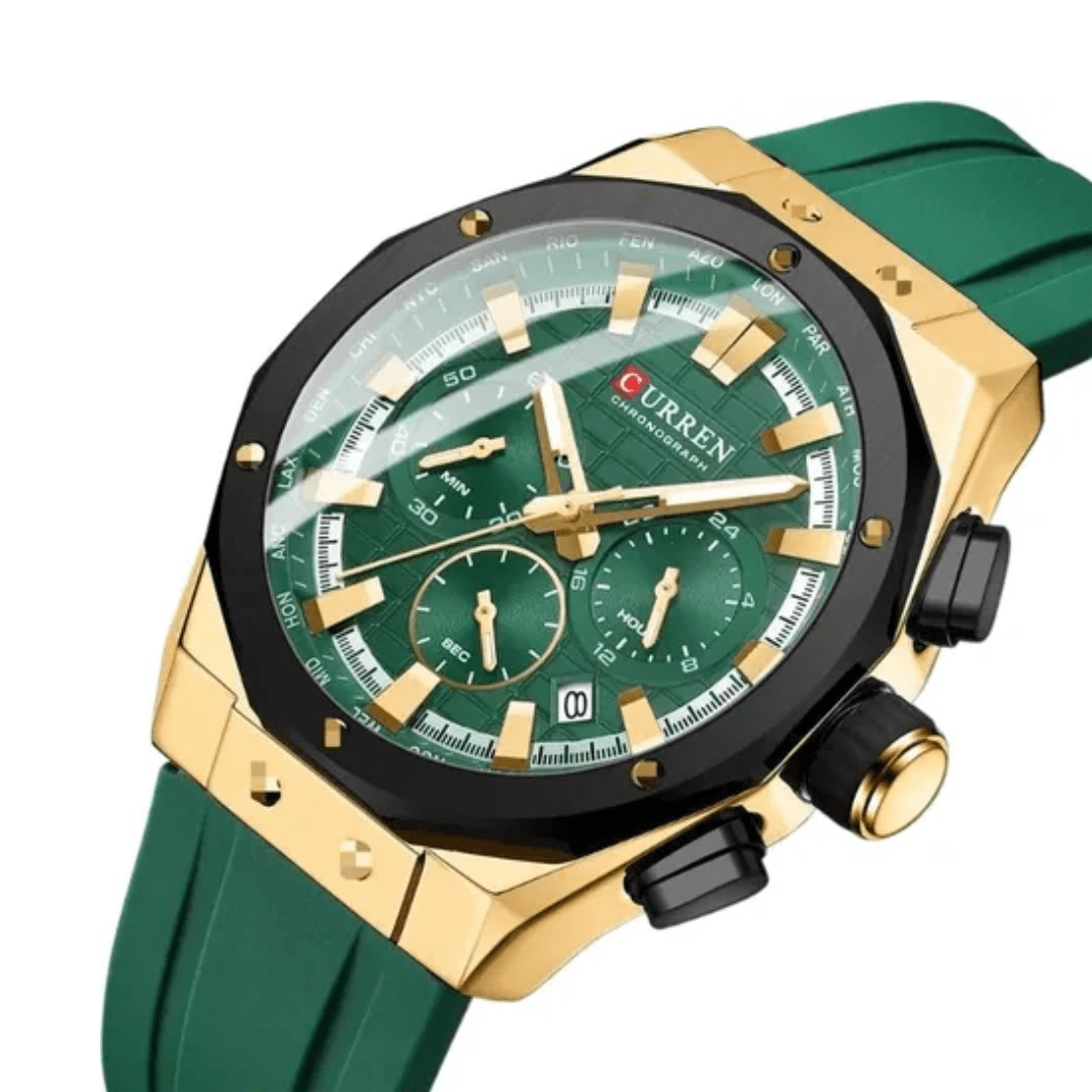 Reloj Curren 8464 Multifuncional Correa de Silicona Verde - Agaval