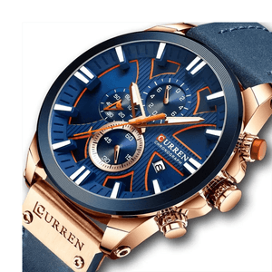 Reloj Curren 8346 Cronógrafo En Cuero Azul Para Hombre