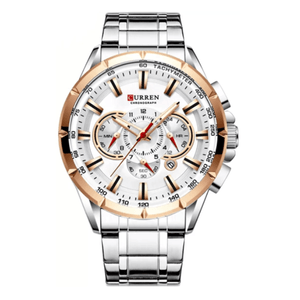 Reloj Curren 8363 Cronógrafo Para Hombre Plateado - Blanco