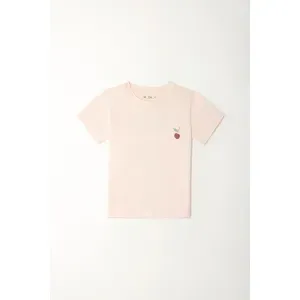 Camiseta básica con estampado cerezas rosada para niña