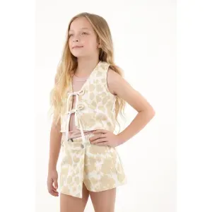 Chaleco estampado de diseño abierto crudo para niña