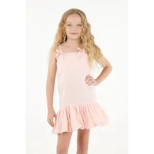 Vestido corto con bolero en falda rosado para niña