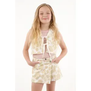 Falda tipo short en denim crudo para niña