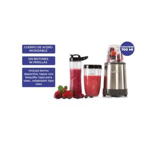 Licuadora Kalley 700 ml Acero Inoxidable Vaso Deportivo + Termo Portátil