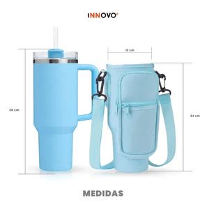 Termo Acero Inoxidable 40oz Con Funda Bolso Porta Termo Correa Ajustable Compartimentos Azul Innovo
