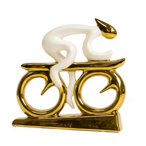 Figura Moderna De Ciclista En Bicicleta Dorada 23×23 Cm