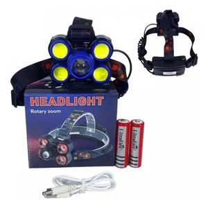 Linterna Minera 5 Focos Frontal Led Recargable Zoom Con Baterías Recargables