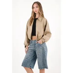 Bermuda larga con taches azul para mujer